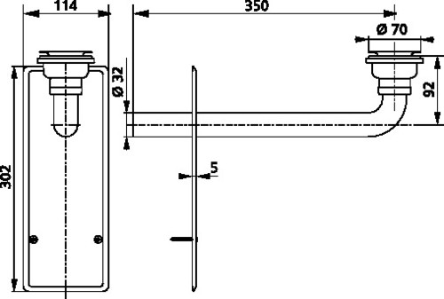 Komplet set SANIT za podometni sifon iz nerjavečega jekla, G1 1/4 x 32 x 350