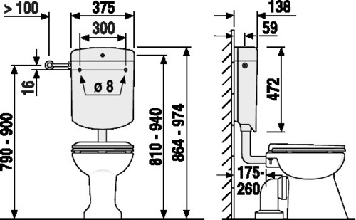 Splakovalnik SANIT BONITO DUO (6-9L) nizka montaža s kotnim ventilom, BAHAMA