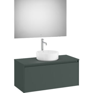 ROCA ONA kopalniška omarica z enim predalom, nadpultnim umivalnikom in LED ogledalom